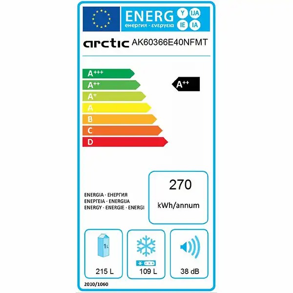 Combina frigorifica ARCTIC AK60366E40NFMT, Full No Frost, 324 l, H 185.2 cm, Clasa A++, argintiu