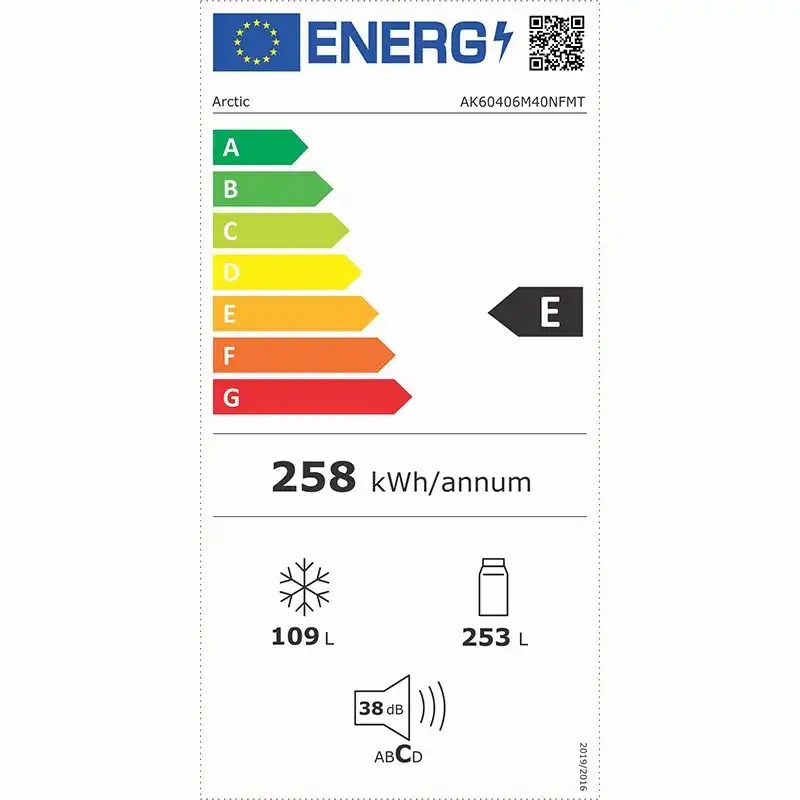 Combina frigorifica ARCTIC AK60406M40NFMT, Full No Frost, 362 l, H 203 cm, Clasa E, gri