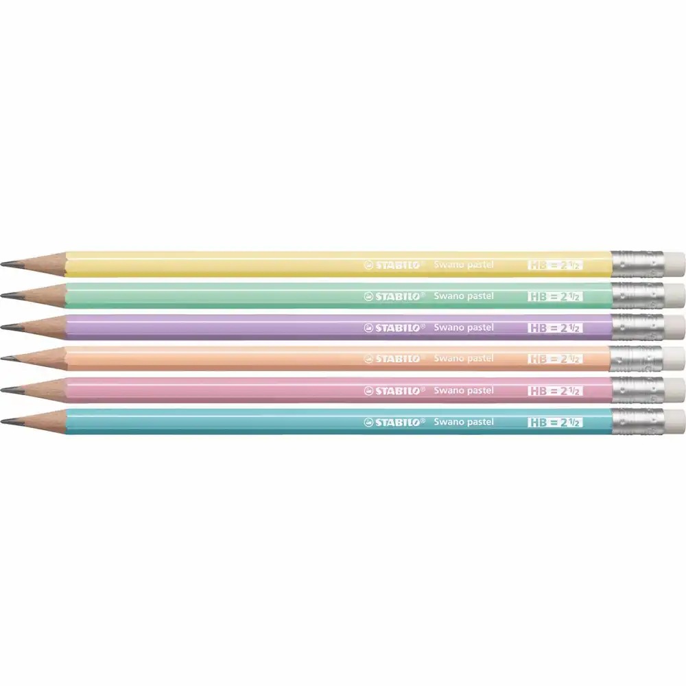 Creion grafit HB Stabilo, cu radiera, set 6 bucati, corp in culori pastelate