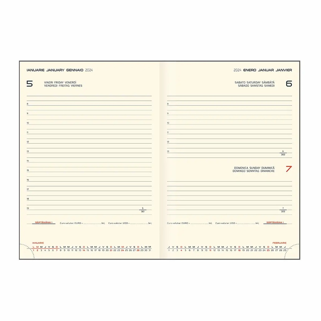 Agenda Dakota, A5, datata, hartie ivory, coperta bordeaux