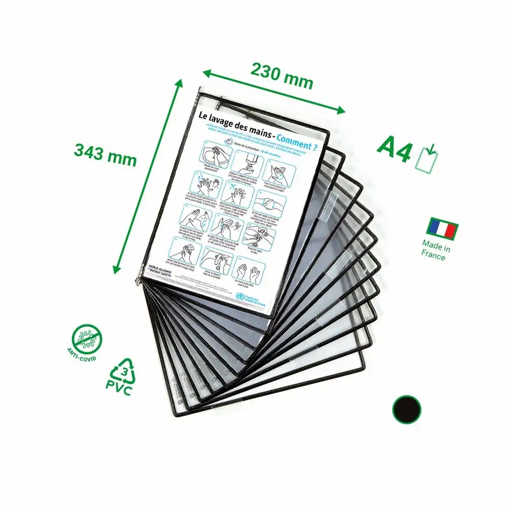 Display Tarifold, A4, antimicrobian, 5 bucati/set, negru