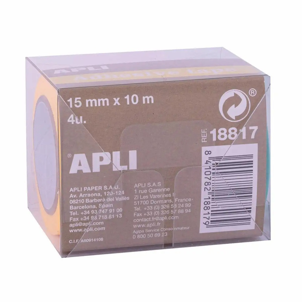 Display banda adeziva Apli Fluor, 15 mm x 10 m, diverse culori, 4 bucati/set