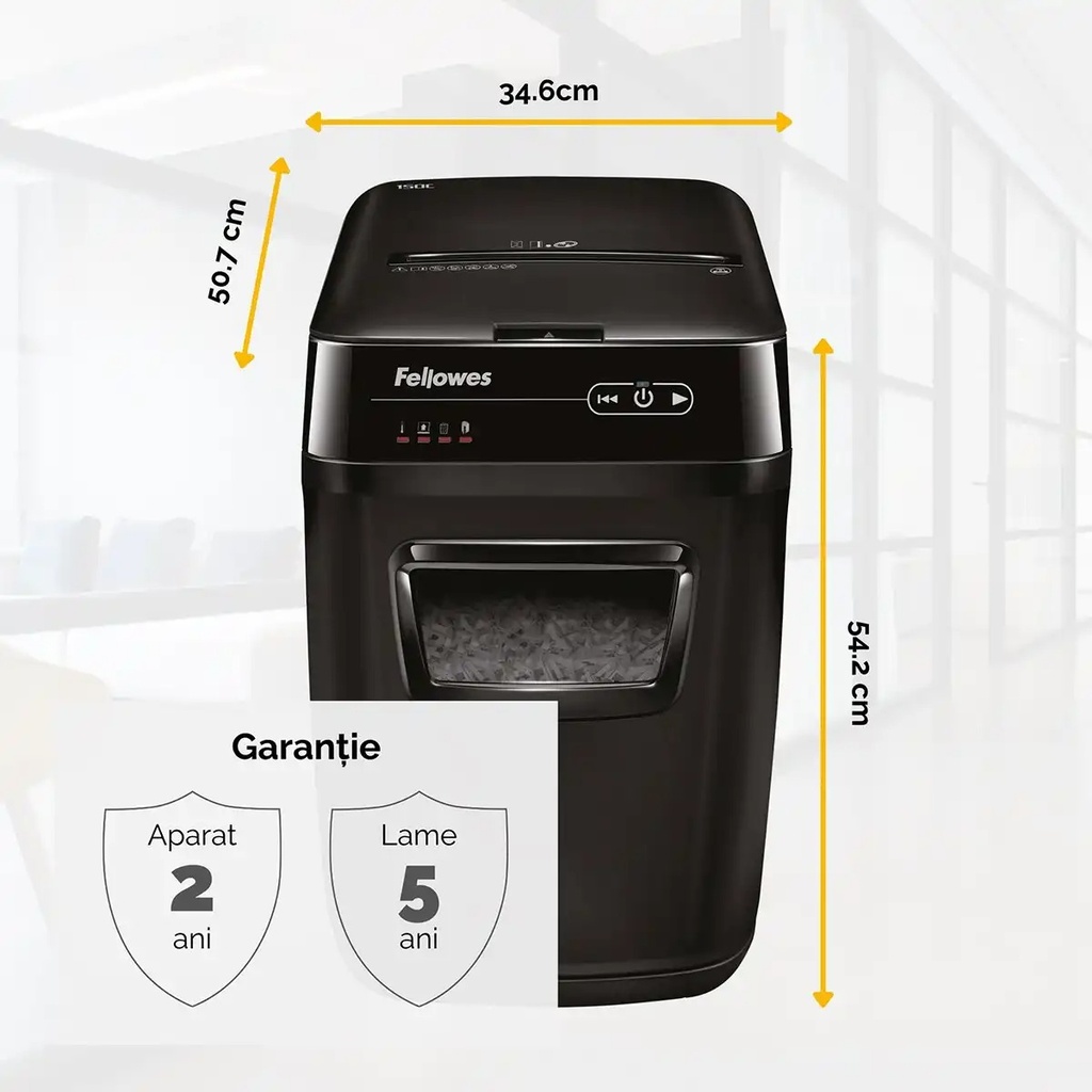 Distrugator Fellowes Automax 150c AUTO FEED CROSS CUT, negru, auto-reverse, sleep-mode