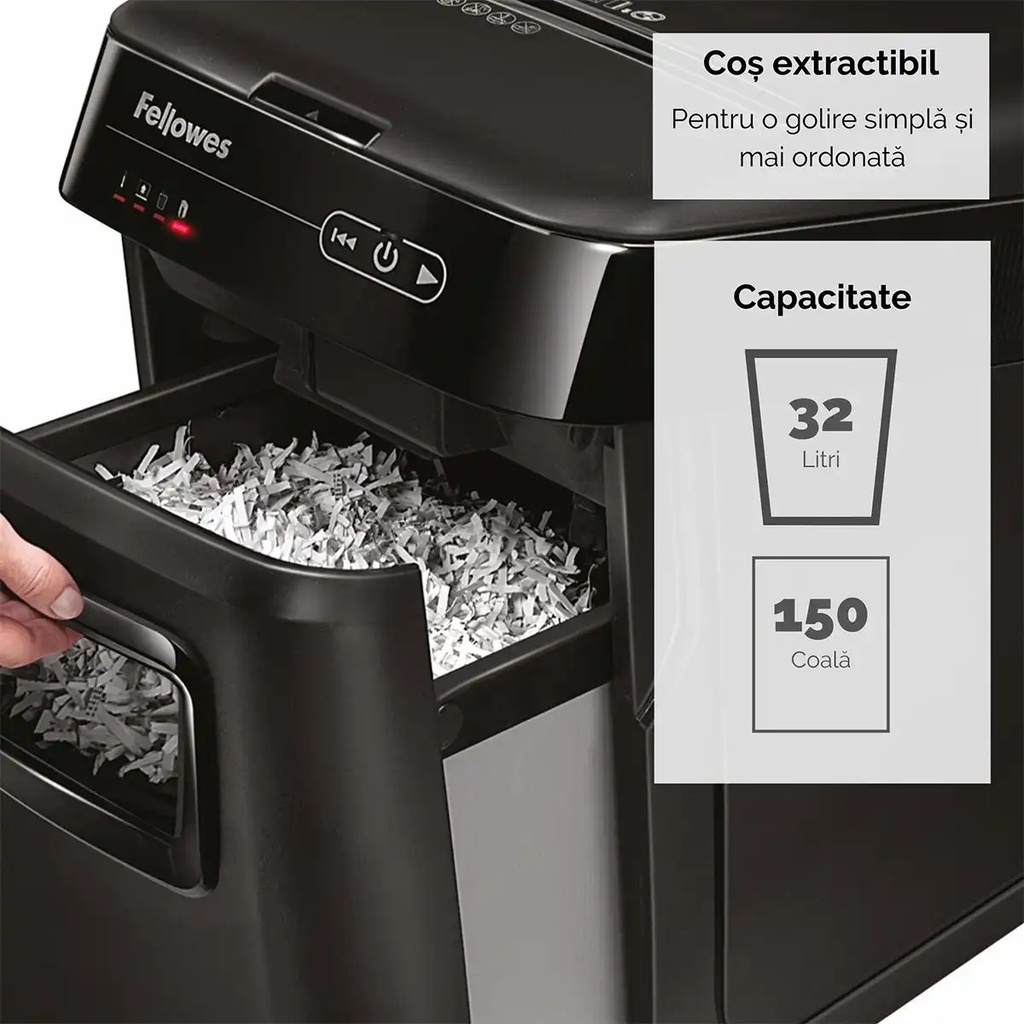 Distrugator Fellowes Automax 150c AUTO FEED CROSS CUT, negru, auto-reverse, sleep-mode