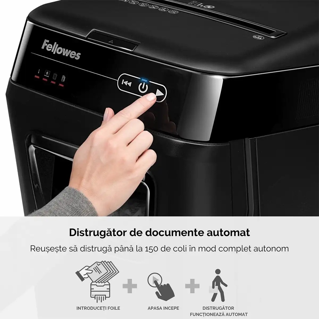 Distrugator Fellowes Automax 150c AUTO FEED CROSS CUT, negru, auto-reverse, sleep-mode