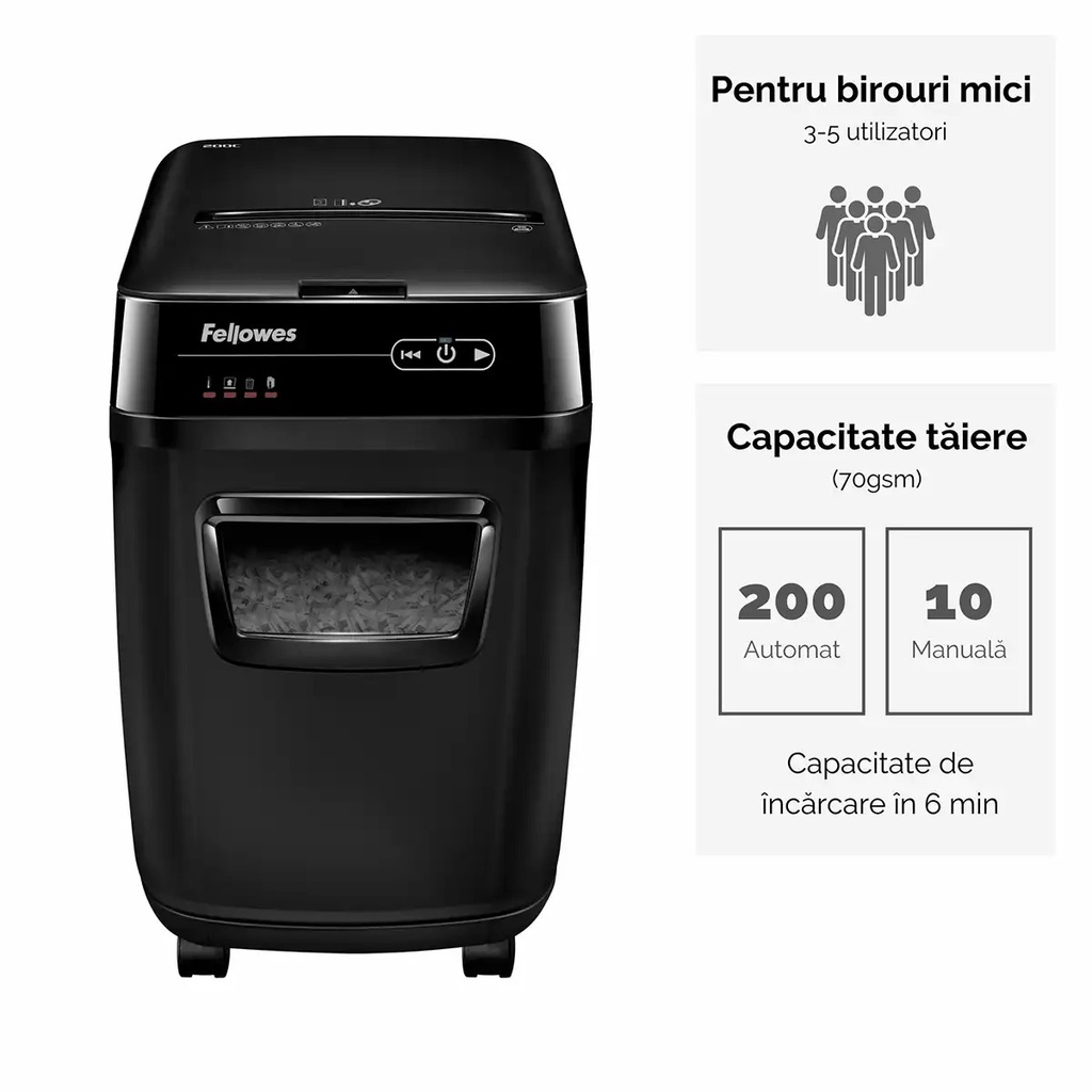 Distrugator de documente, Fellowes, Automax 200C, cross-cut