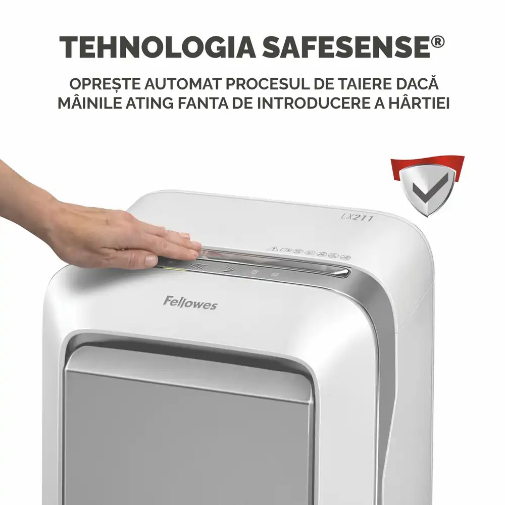 Distrugator documente Fellowes LX211 Alb, micro taieri, functionare silentioasa