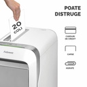 Distrugator documente Fellowes LX221 Alb, micro taieri, functionare silentioasa