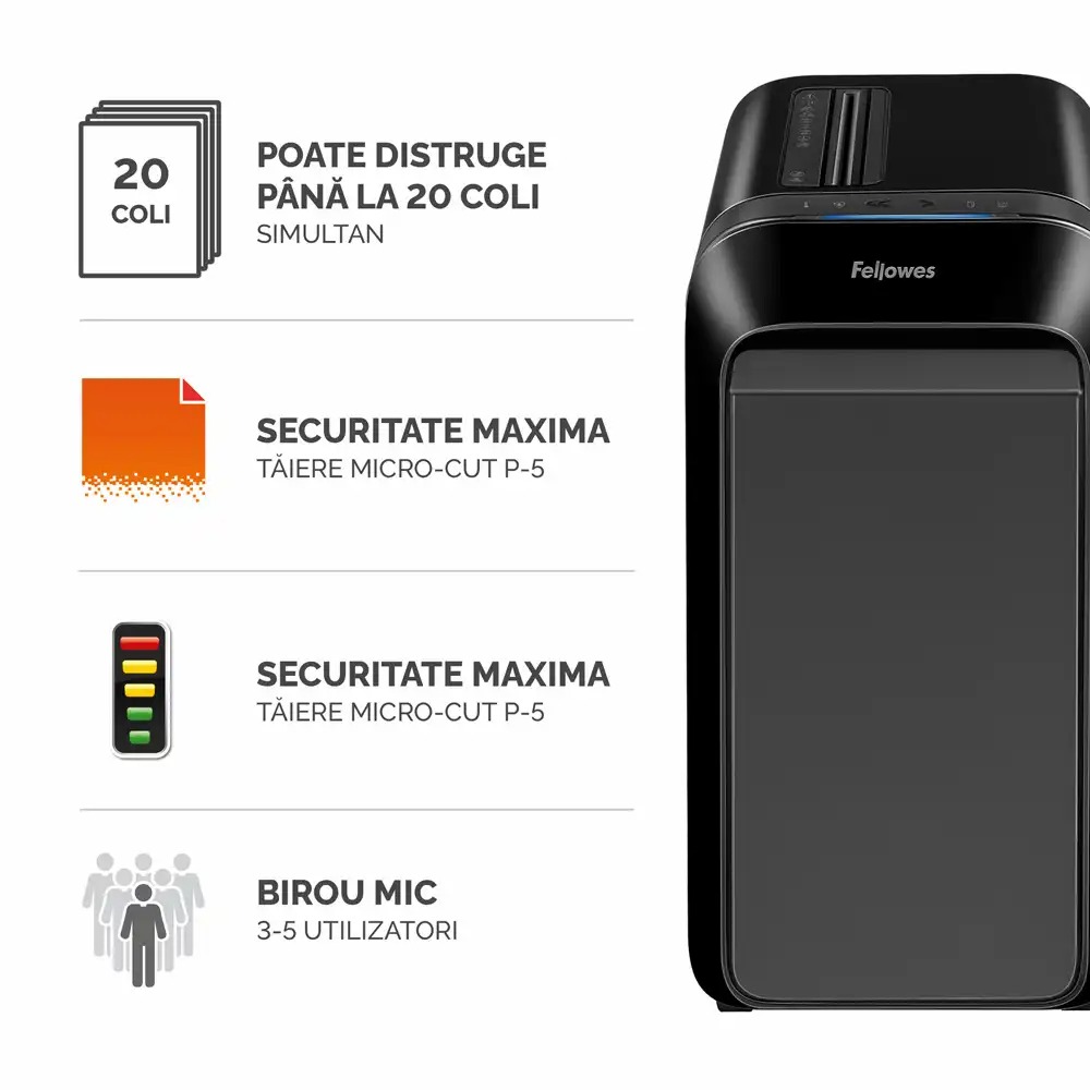 Distrugator documente Fellowes LX221 Negru, micro taieri, functionare silentioasa