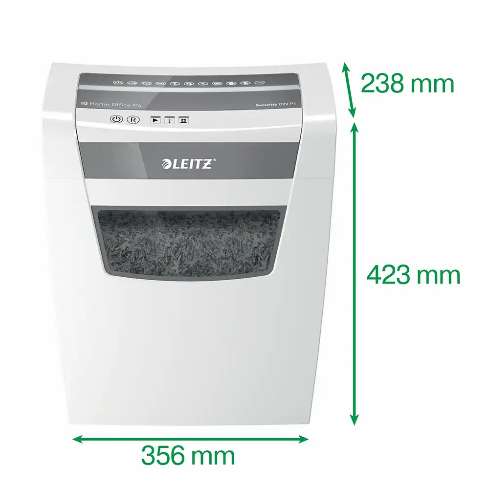 Distrugator documente manual Leitz IQ Home Office, P4, cross-cut (confeti), 10 coli, cos 23l, alb