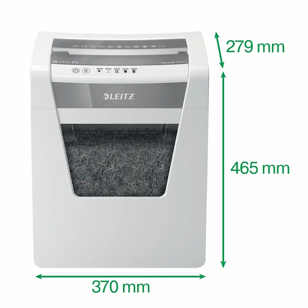 Distrugator documente manual Leitz IQ Office, P5, micro-cut (particule), 10 coli, cos 23l, alb