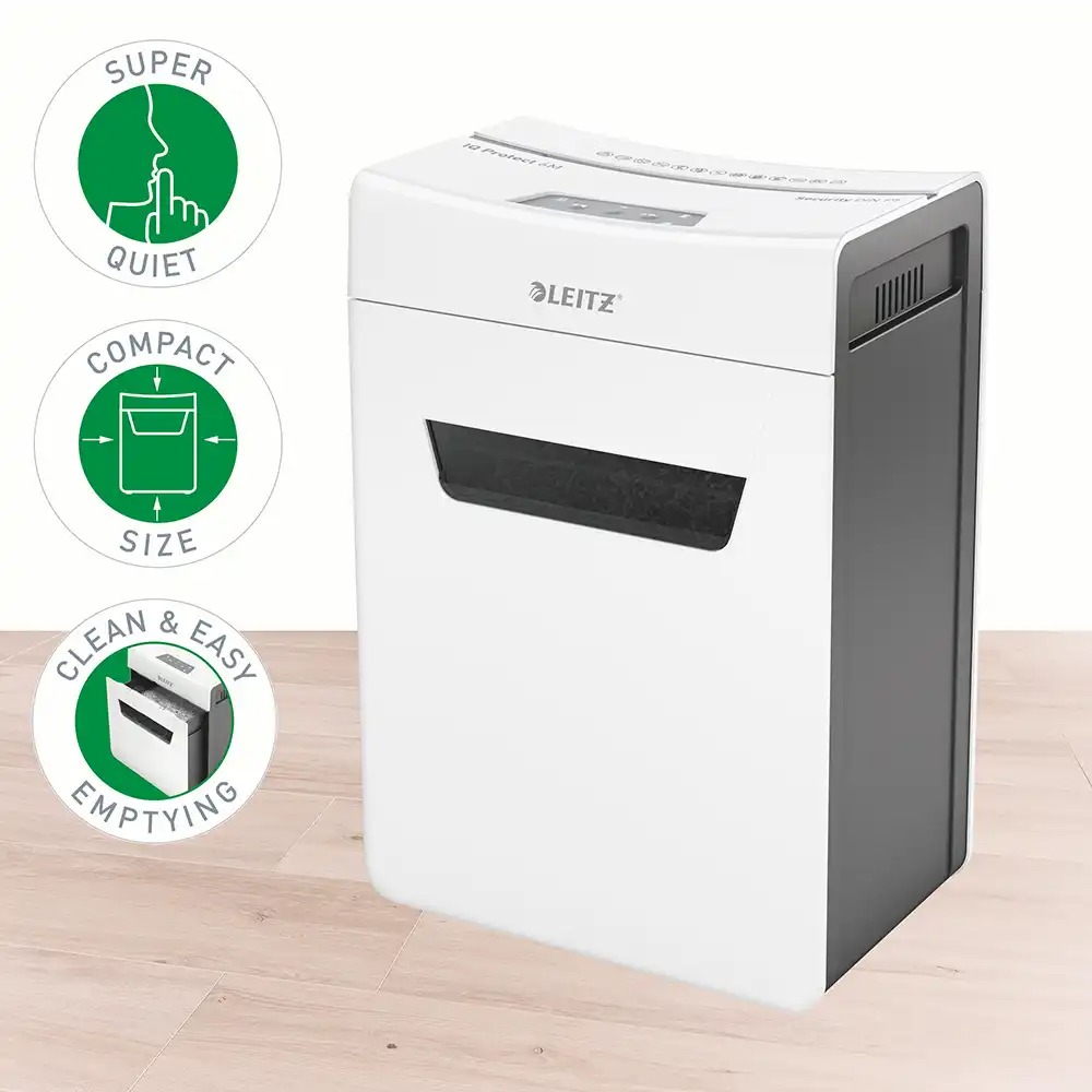 Distrugator documente manual Leitz IQ Protect 6M, P5, micro-cut (particule), 6 coli, cos 18l, alb