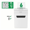 Distrugator documente manual Leitz IQ Protect 6M, P5, micro-cut (particule), 6 coli, cos 18l, alb