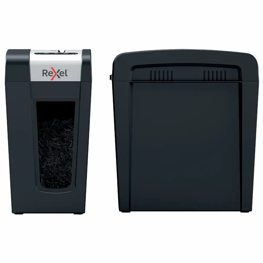 Distrugator documente manual REXEL SECURE MC4 Slim, P5, micro-cut (particule), 4 coli, 14l, negru/argintiu