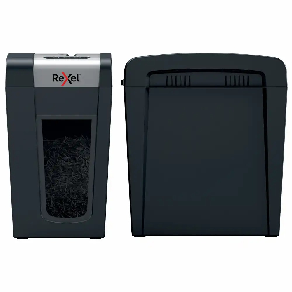 Distrugator documente manual REXEL SECURE MC6 Slim, P5, micro-cut (particule), 6 coli, 18l, negru/argintiu
