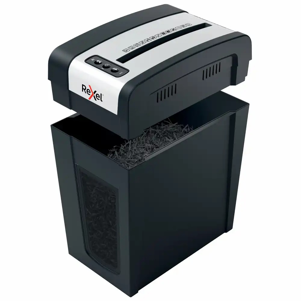 Distrugator documente manual REXEL SECURE MC6 Slim, P5, micro-cut (particule), 6 coli, 18l, negru/argintiu