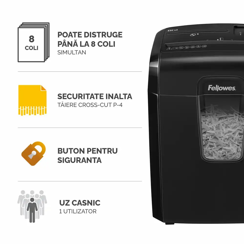 Distrugator documente manual Fellowes, 8CD 8 coli