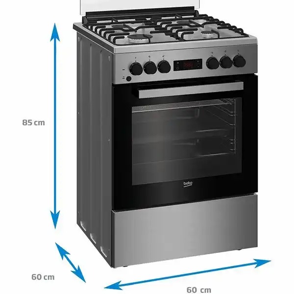 Aragaz BEKO FSM62320TXD, 4 arzatoare, Gaz + Electric, L 60 cm, Grill, inox
