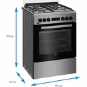 Aragaz BEKO FSM62320TXD, 4 arzatoare, Gaz + Electric, L 60 cm, Grill, inox