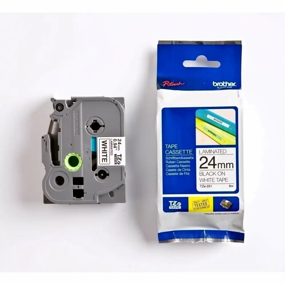 Banda Brother TZE251, 24 mm, negru/alb