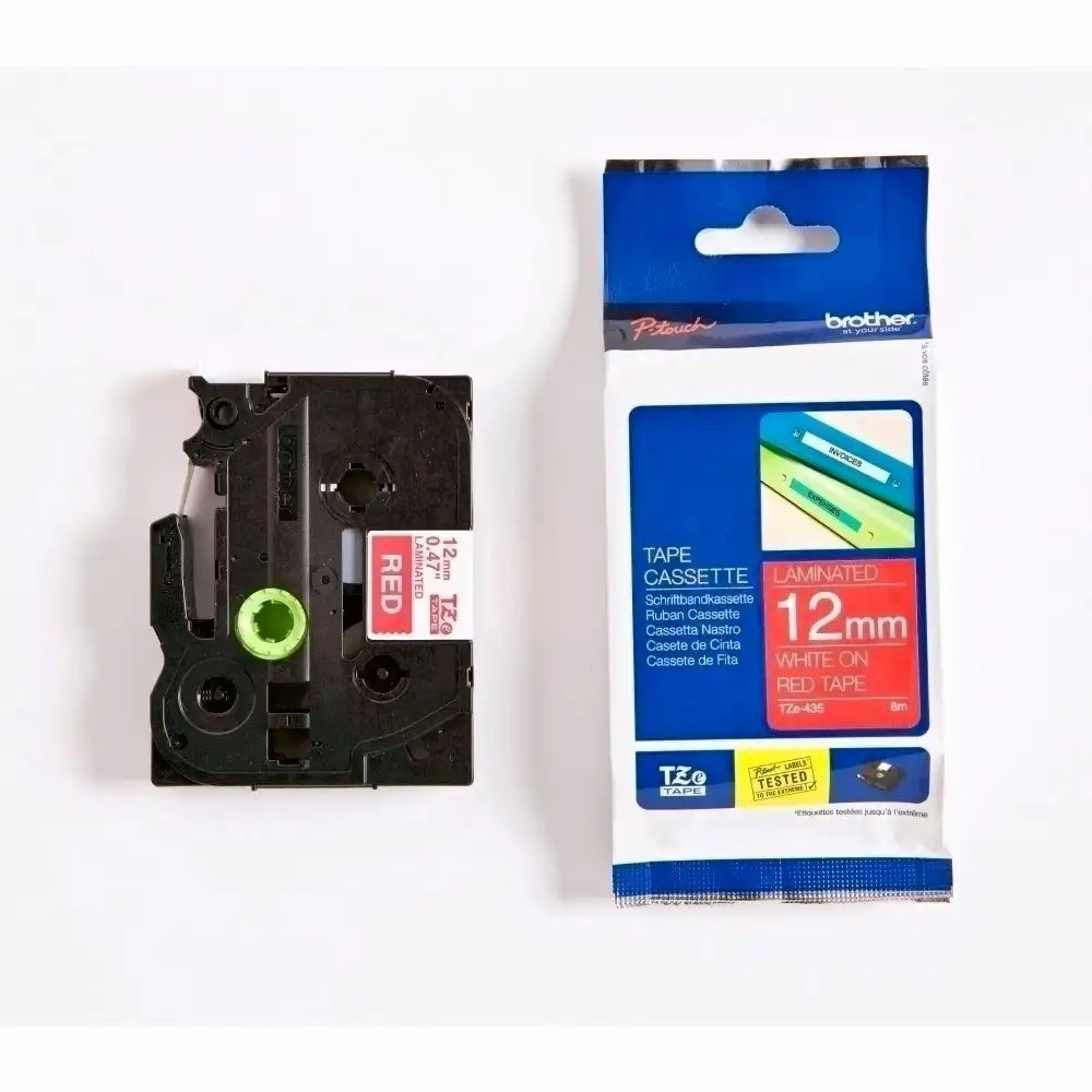 Banda Brother TZE435, 12mm, alb/rosu