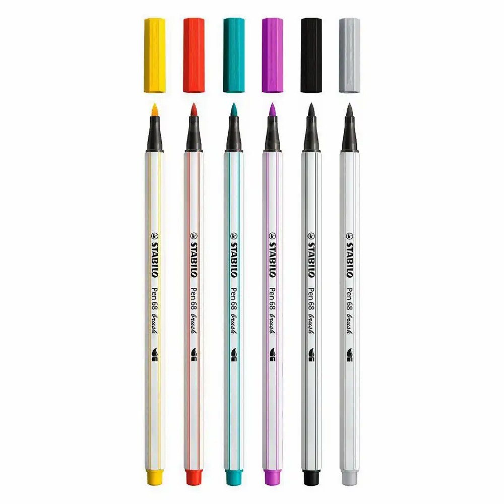 Marker Stabilo 68, varf tip pensula, 6 bucati/set