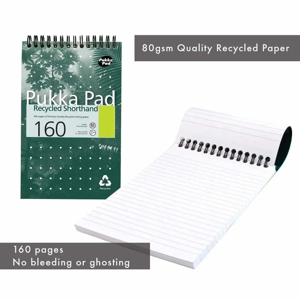 Blocnotes cu spira A5 Pukka Pads Jotta Recycled dictando 160 pag verde