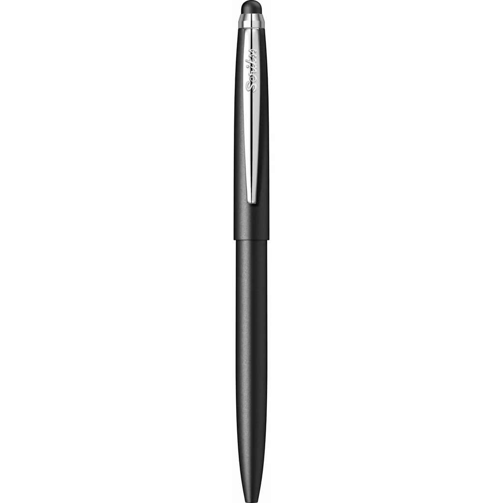 Pix cu mecanism Scrikss Stylus Matt Black, negru touch vf M scriere albastra