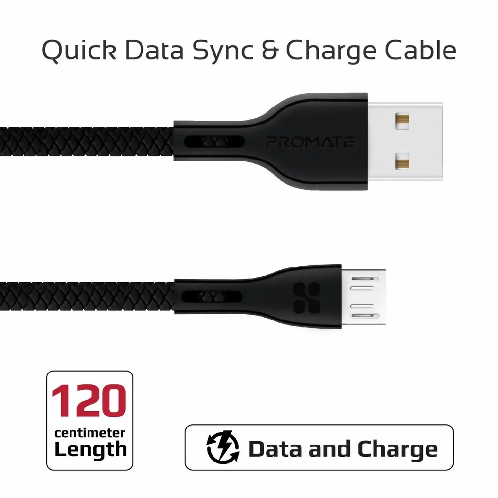 Cablu date Promate Powerbeam-M, microUSB, USB-A, Negru