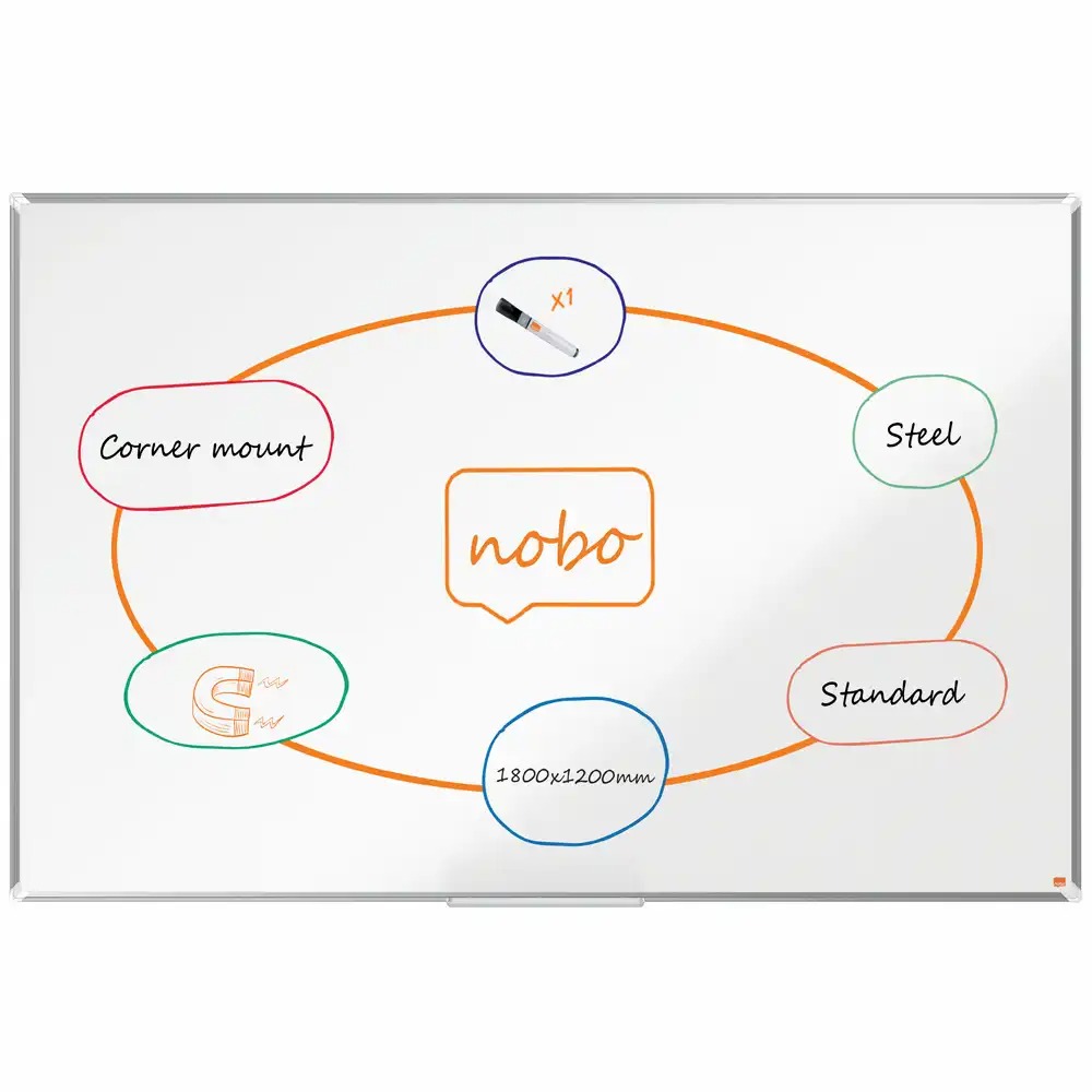 Tabla NOBO Premium Plus, otel lacuit, 150x120 cm, magnetica, include marker si tavita, alb
