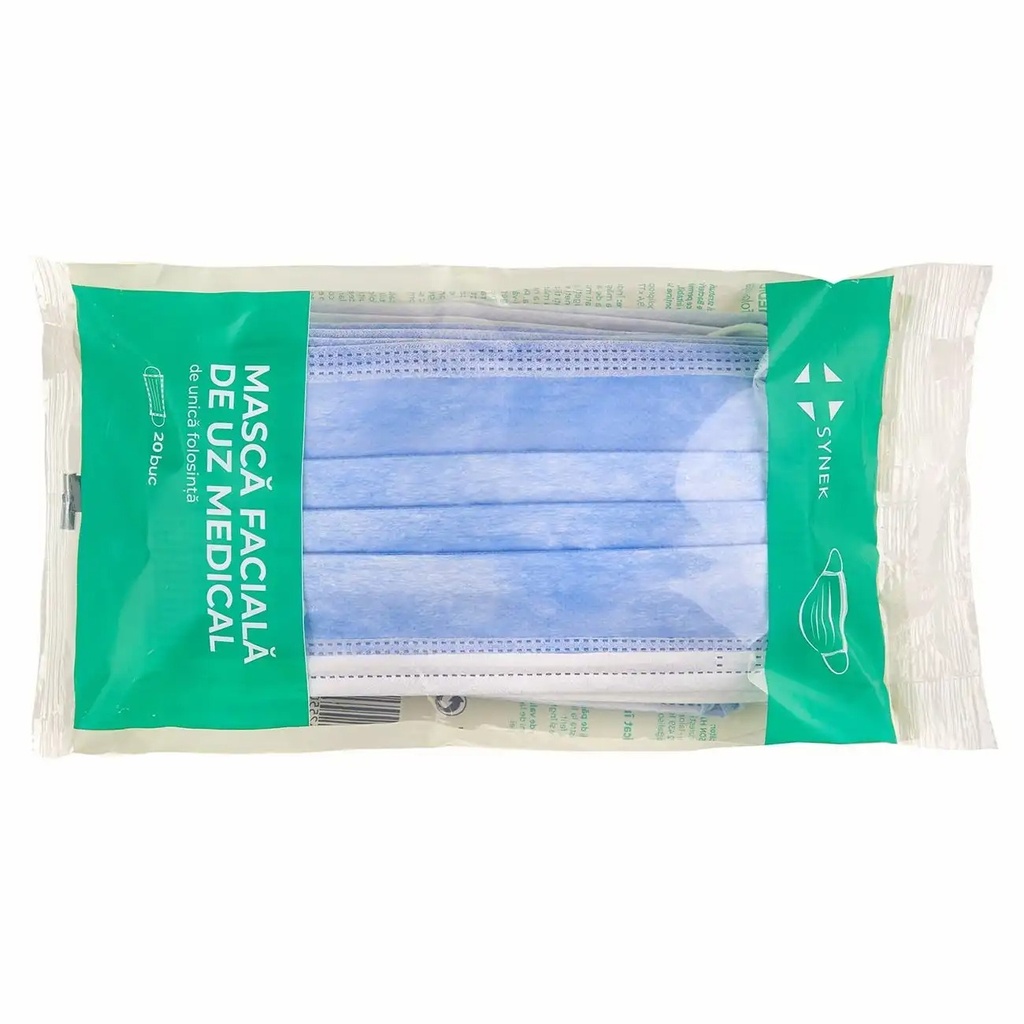 Set masti de protectie, 3 pliuri, tip IIR, Synek, 20 bucati/set, albastre