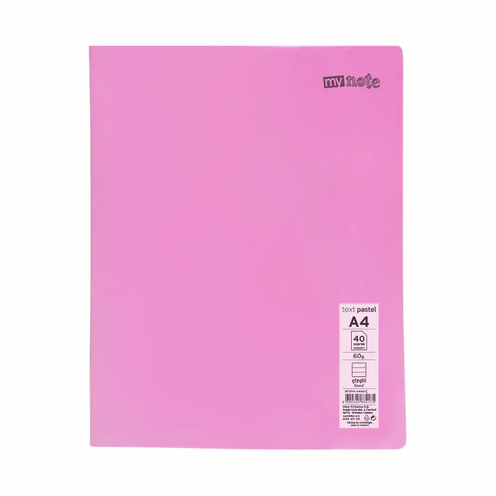 Caiet capsat Mynote, format A4, 40 file offset 60 g/mp, liniatura dictando, coperta PP pastel, mix de 8 culori