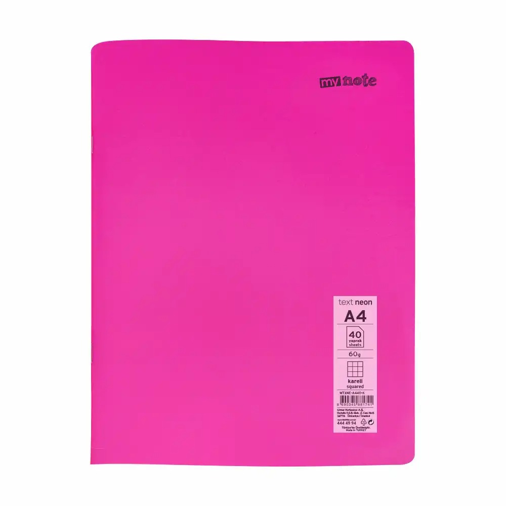 Caiet capsat Mynote, format A4, 40 file offset 60 g/mp, liniatura matematica, coperta PP neon, mix de 8 culori