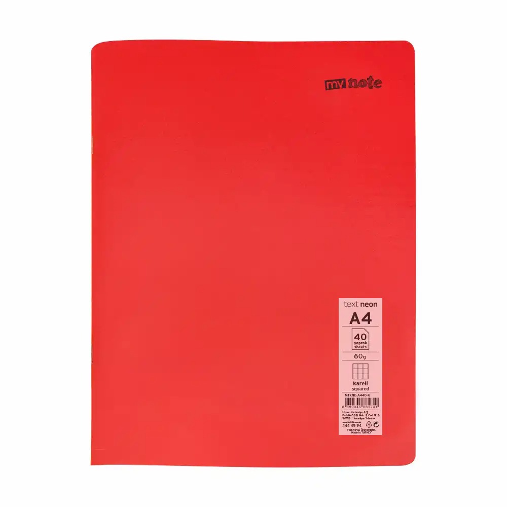 Caiet capsat Mynote, format A4, 40 file offset 60 g/mp, liniatura matematica, coperta PP neon, mix de 8 culori