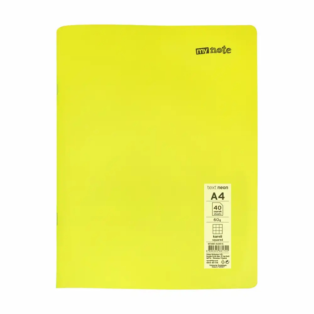 Caiet capsat Mynote, format A4, 40 file offset 60 g/mp, liniatura matematica, coperta PP neon, mix de 8 culori