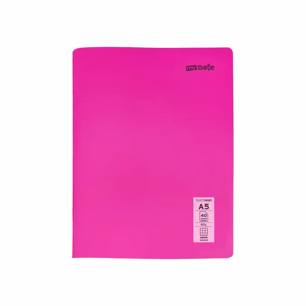 Caiet capsat Mynote, format A5, 40 file offset 60 g/mp, liniatura matematica, coperta PP neon, mix de 8 culori