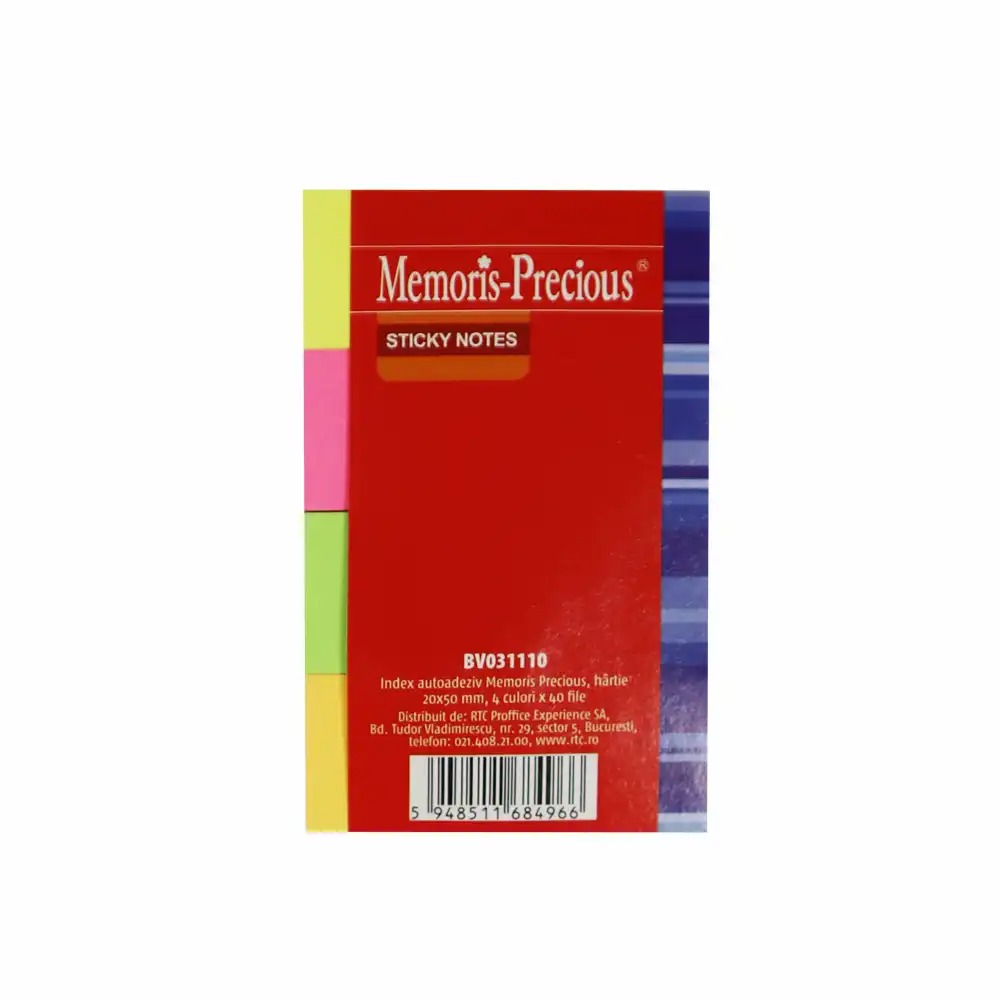 Index autoadeziv Memoris-Precious, hartie 20 x 50 mm, 4 culori, 40 file