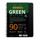 Caiet cu spira A5+ Rhodiactive, 80 file, matematica, reciclat, indosariere, negru