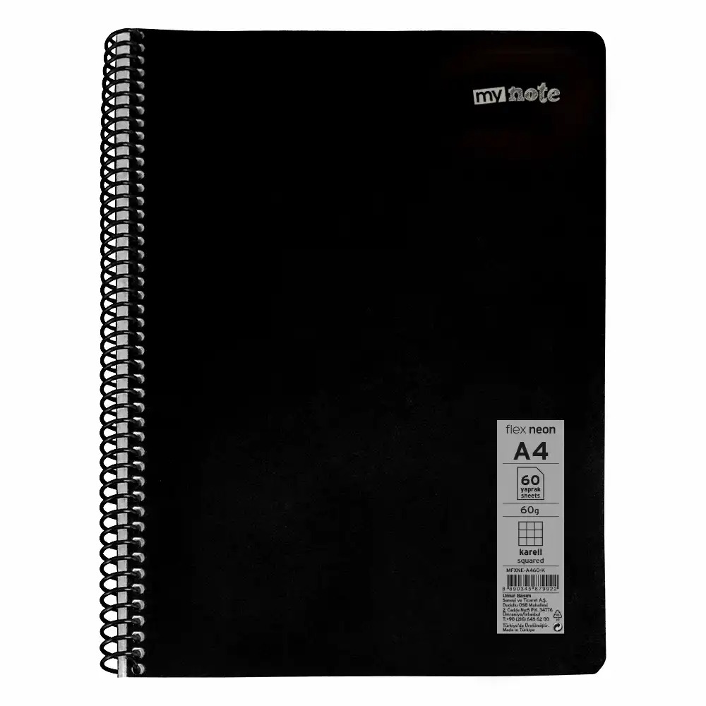 Caiet cu spira Mynote, format A4, 60 file offset 60 g/mp, liniatura matematica, coperta PP neon, mix de 8 culori