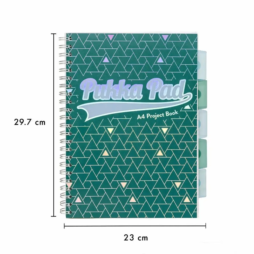 Caiet cu spira si separatoare A4 Pukka Pads PB Glee dictando 200 pag verde