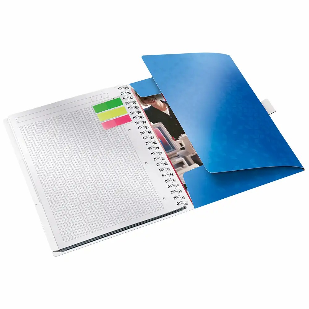 Caiet de birou Leitz WOW Be Mobile, PP, A4, cu spira, matematica, albastru metalizat