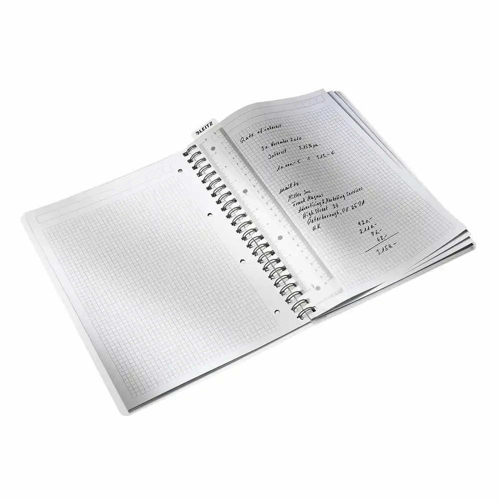 Caiet de birou Leitz WOW, PP, A4, cu spira, matematica, albastru metalizat