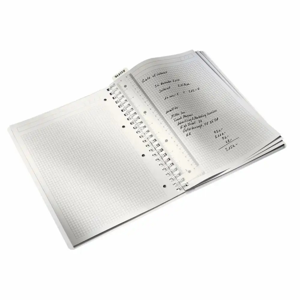 Caiet de birou Leitz WOW, PP, A4, cu spira, matematica, albastru metalizat