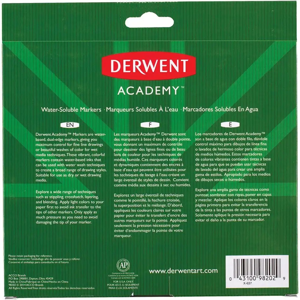 Carioci lavabile DERWENT Academy, 20 culori