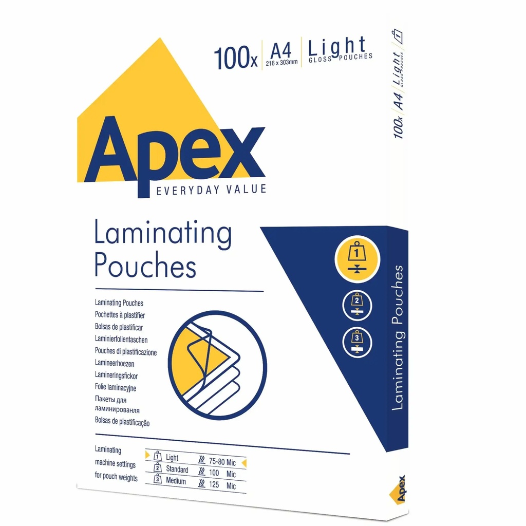 Folie pentru laminare Apex 75 microni A4, 100 coli - Protectie ideala pentru documente si fotografii