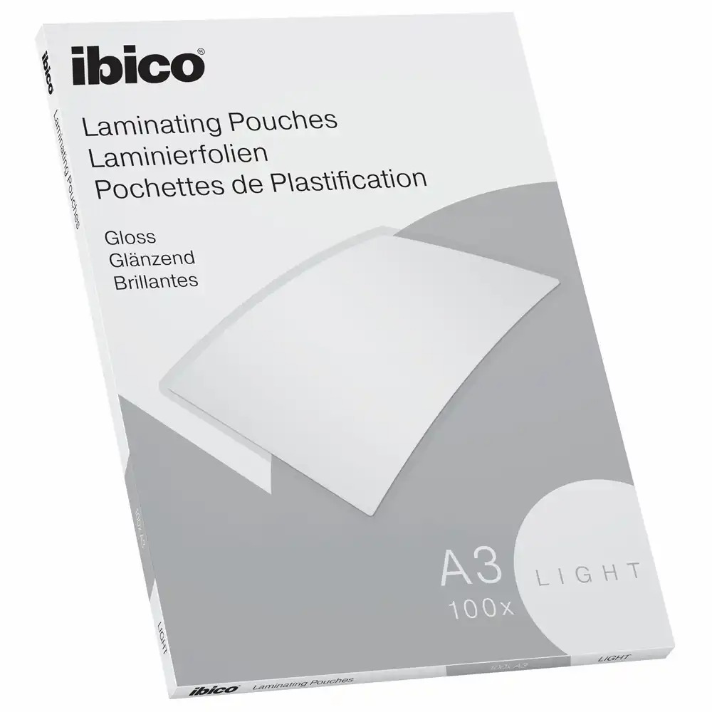 Folie de laminat Ibico A3, 75 microni, 100 bucati/set, protectie durabila, finisare lucioasa