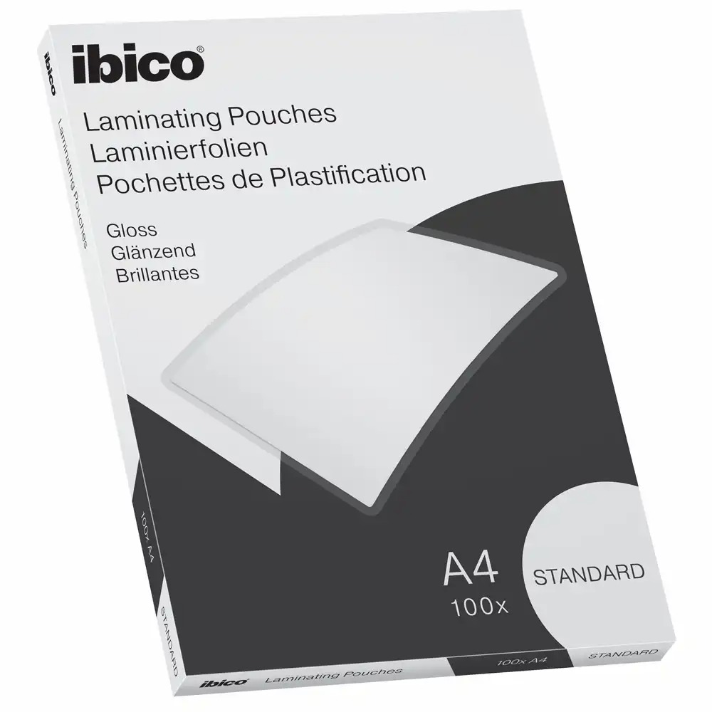 Folie de laminat Ibico A4, 125 microni, 100 bucati/set, lucioasa, durabila, cu colturi rotunjite