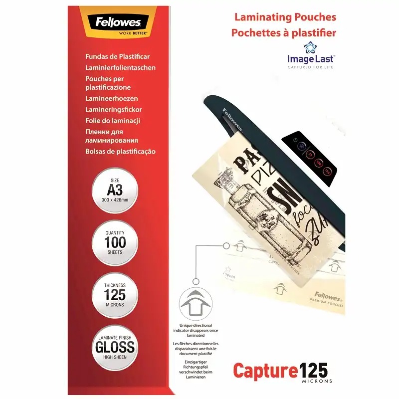 Folie laminare Fellowes 125 microni A3, 100 coli - Protectie superioara pentru documente si fotografii