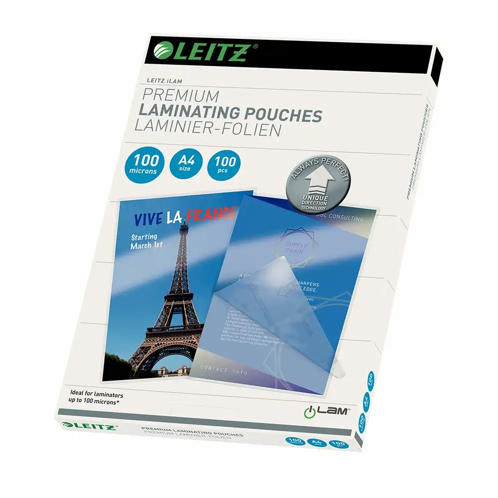 Folie Leitz UDT pentru laminare la cald, A4, 100 microni, protectie profesionala si durabila