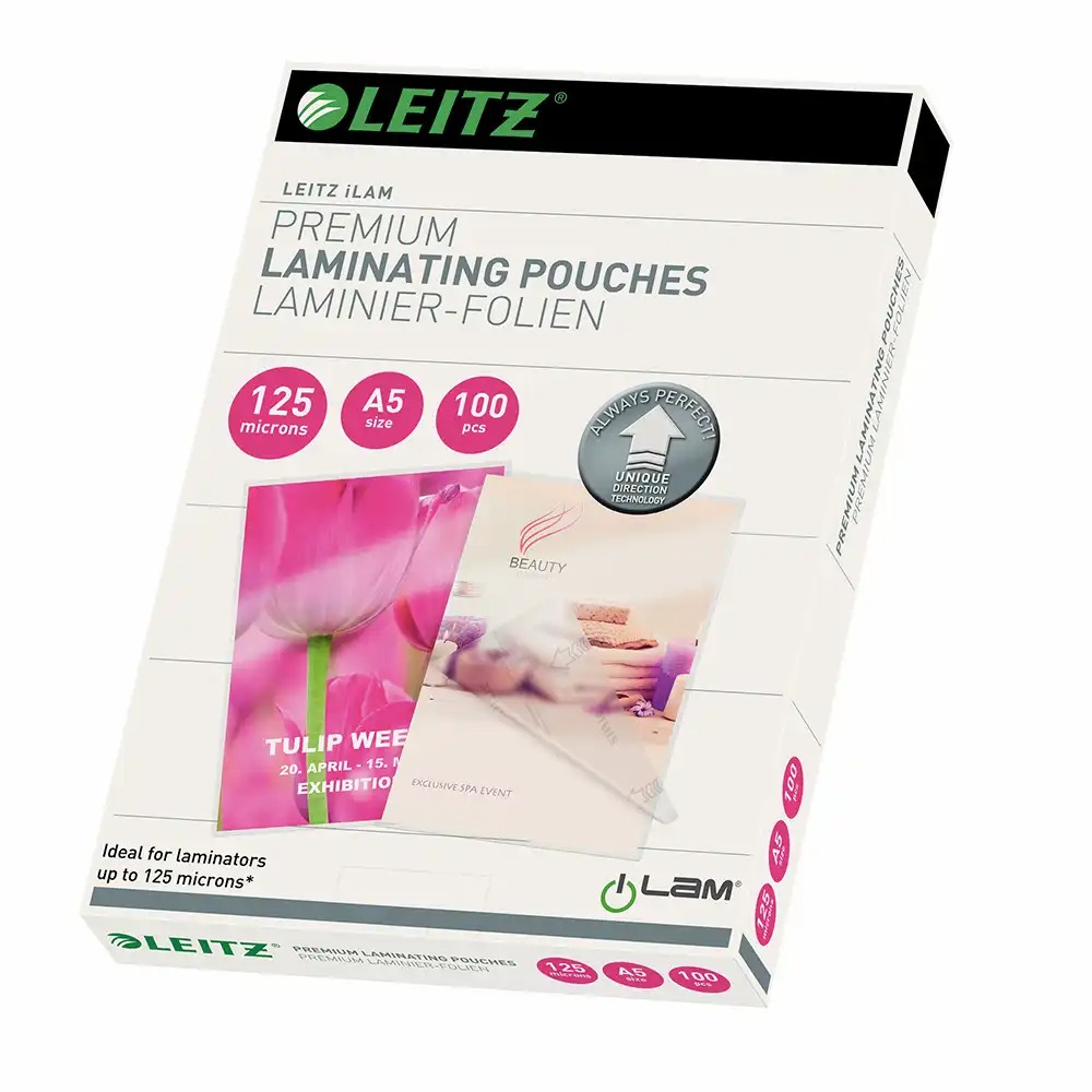 Folie Leitz UDT pentru laminare la cald, A5, 125 microni, protectie profesionala pentru documente mici